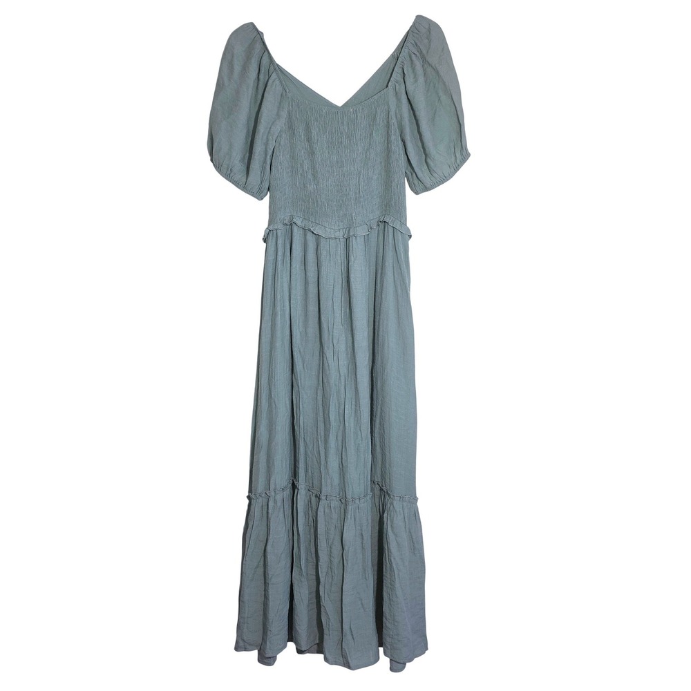 Ryan Michelle Midi Dress Womens Size Medium Sage Green Smocked Tiered EUC - Picture 4 of 8